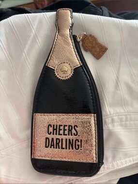 Kate Spade 'Cheers Darling' Champagne Bottle Coin Pouch - Black & Rose Gold